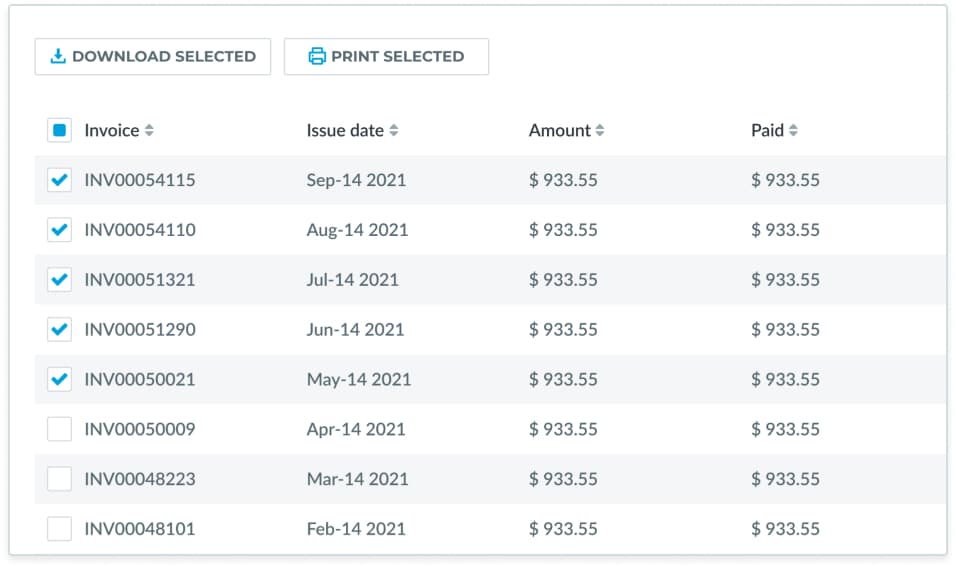 Select the invoices you wish to "Download" or "Print"