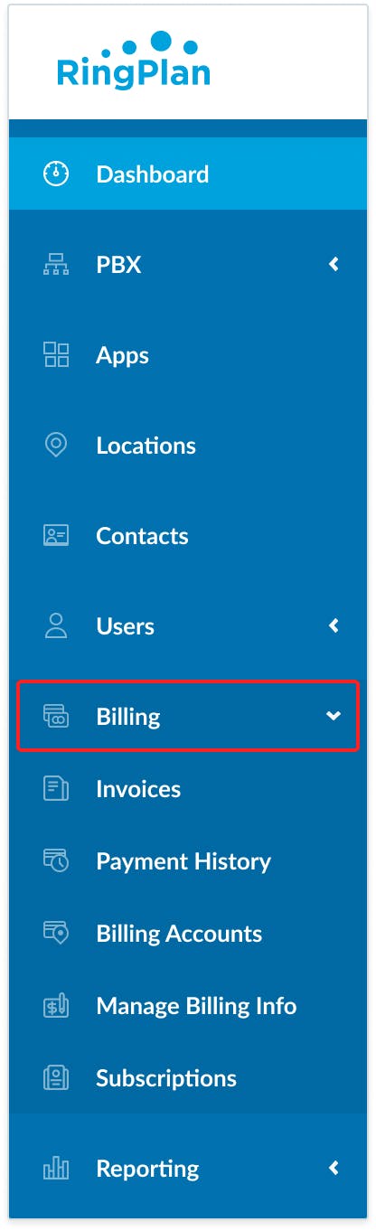 From the left-hand menu, click on the arrow next to "Billing" to reveal more options.