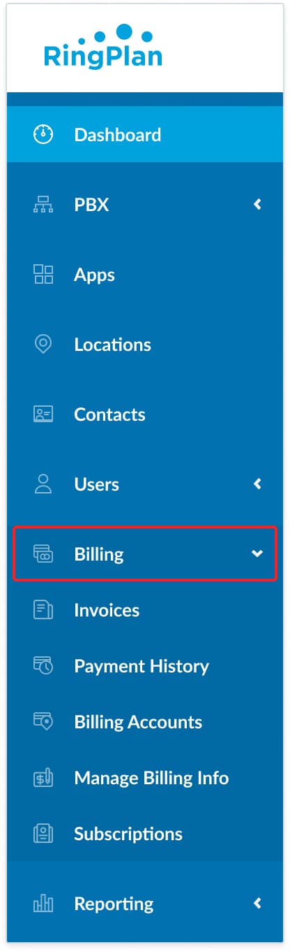 From the left-hand menu, click on the arrow next to "Billing" to reveal more options.