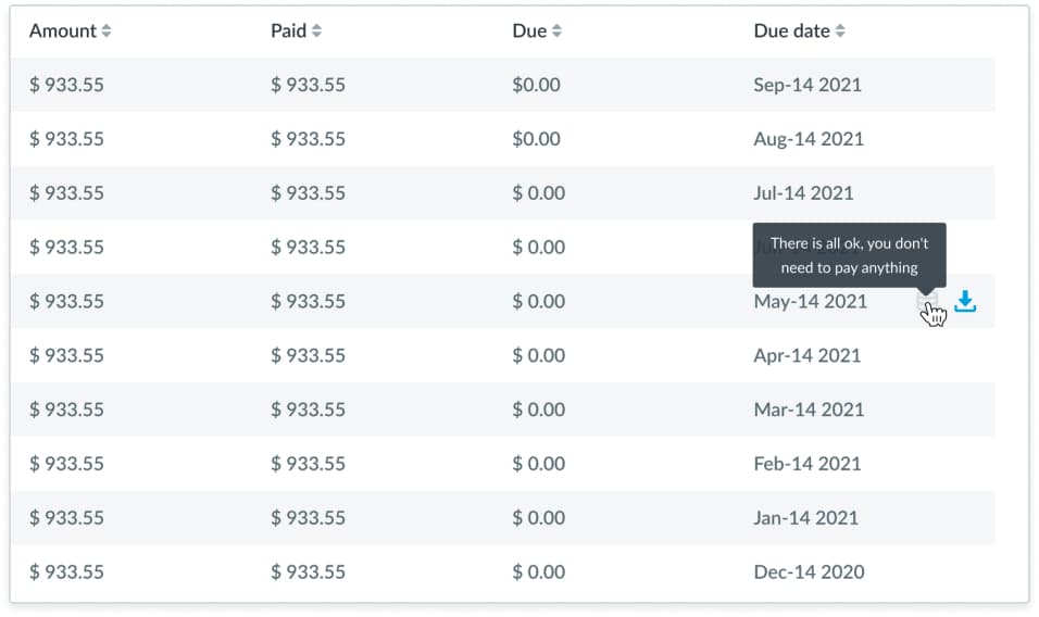 Click on the "Coins" icon that appears on the right of each invoice.