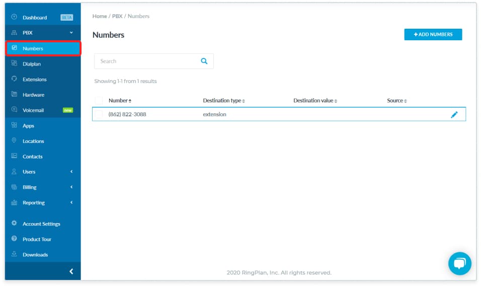 Select or add telephone number(s) that will be used for faxing